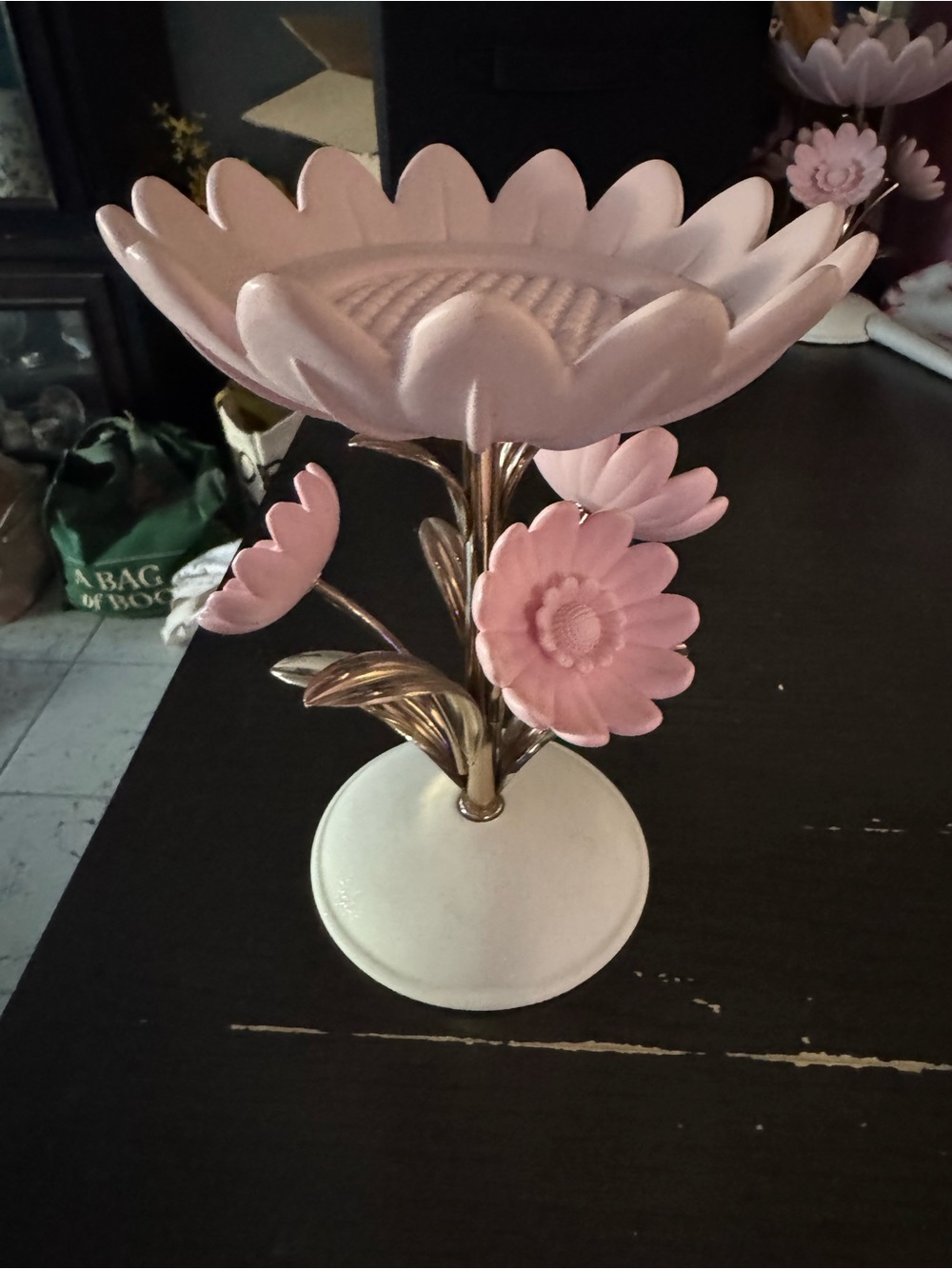 Bath & body Works pink Floral Metal Pedestal candle holder - Home Accents